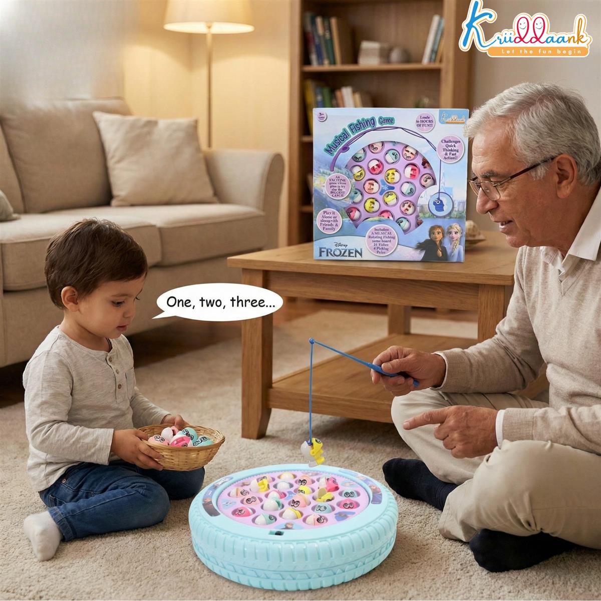Frozen Musical Fishing Game for Kids - Battery Operated Rotating Toy with 21 Fish & 4 Fishing Poles | Educational & Interactive Learning Toy for Boys & Girls Ages 3+ | Turkish Blue