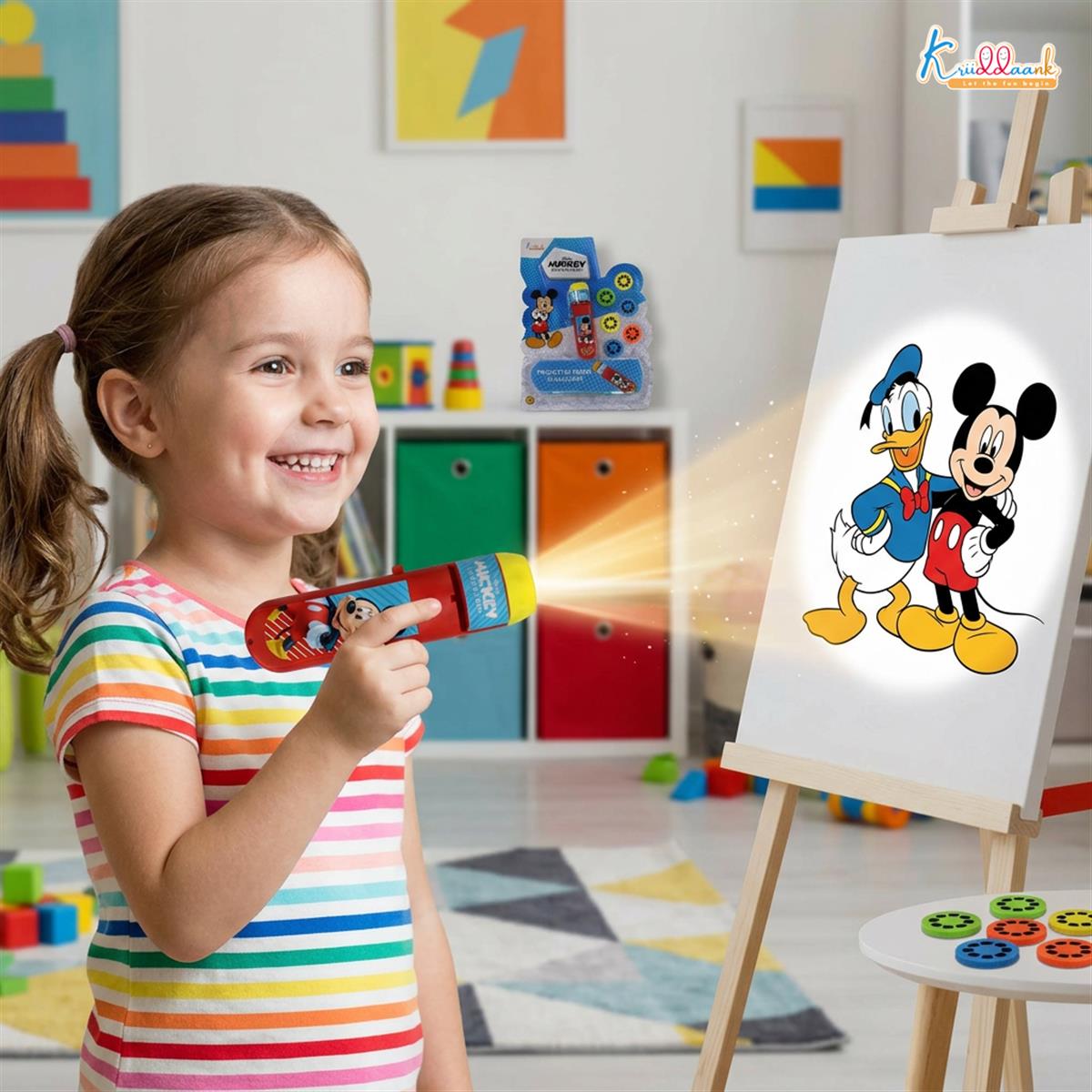 Disney Mickey Mouse Projector Torch for Kids - Portable Handheld Storytelling Flashlight with 3 Slides & 24 Images, Bedtime Night Light & Educational Learning Toy for Boys & Girls 3+ Years