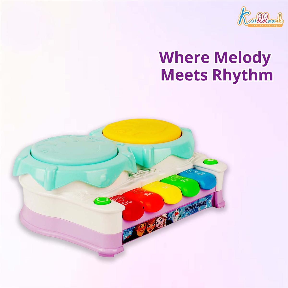 Frozen Theme Piano Drum - Elsa & Anna 2-in-1 Electronic Music Kit for Kids | Interactive Musical Toy with 3D Lights & Sound | Educational Gift for Boys & Girls Ages 3+