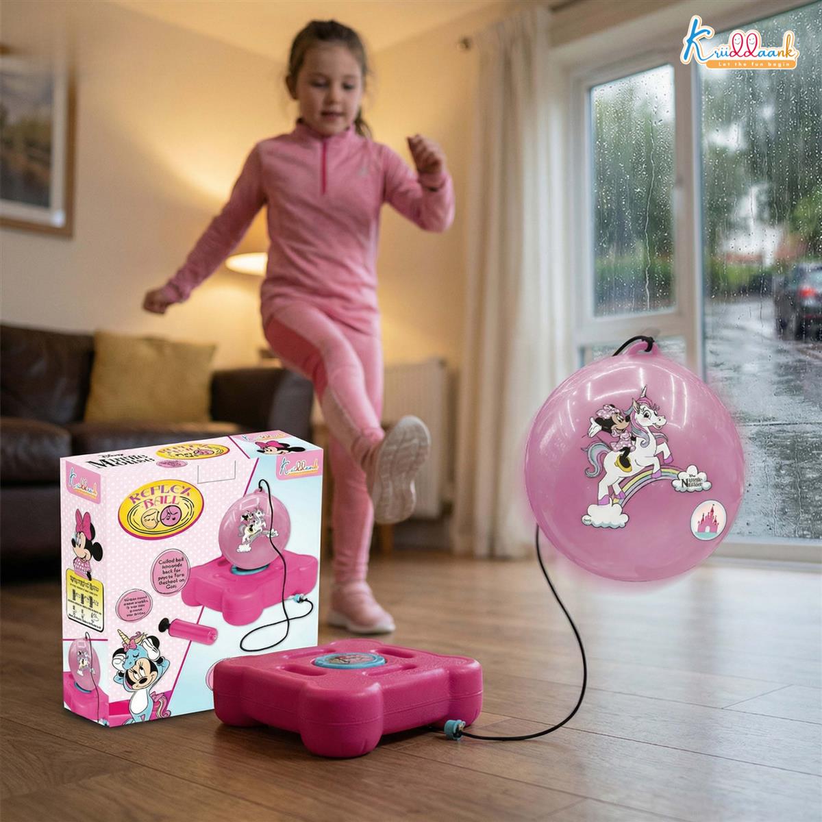 Disney Minnie Mouse Reflex Soccer Ball Solo Training Kit - Indoor & Outdoor Soccer Trainer with Rebound Action - Portable Sports Play Set for Kids & Toddlers Age 3+ - Pink