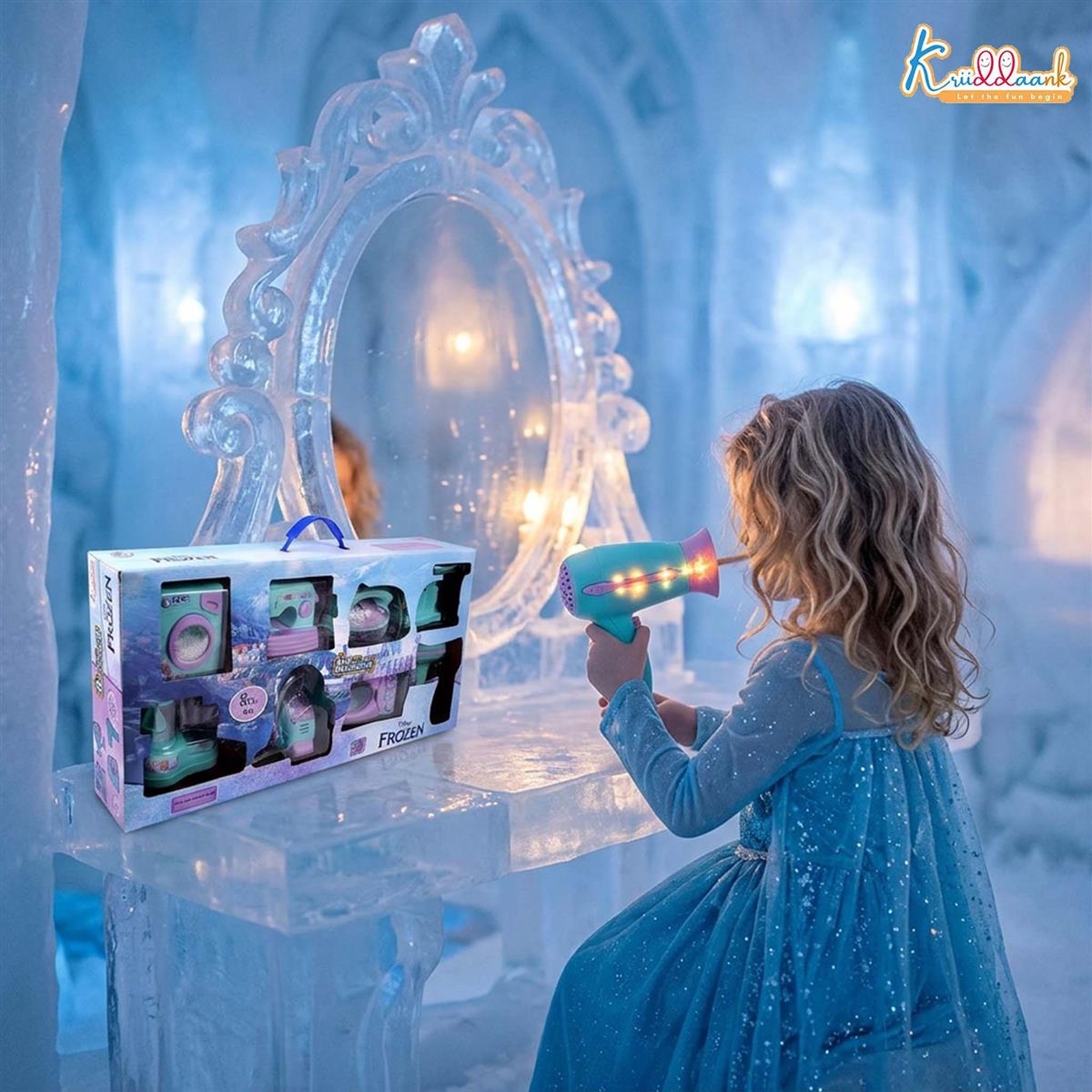 Frozen Theme 8-Piece Household Role Play Toy Set for Kids - Interactive Home Appliances Kit including Washing Machine, Vacuum, Microwave & Sewing Machine - Educational Pretend Play for Ages 3+
