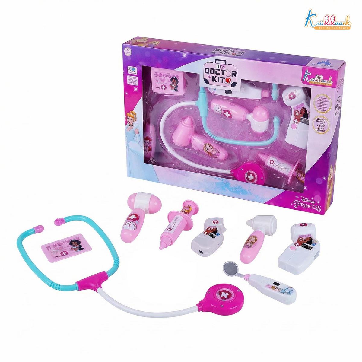 Disney Princess Theme Portable Doctor Set for Girls with Electronic Stethoscope & Realistic Tools | 8-Piece Medical Kit with Lights & Sound Effects | Fun Educational Pretend Play Toy for Kids Age 3+