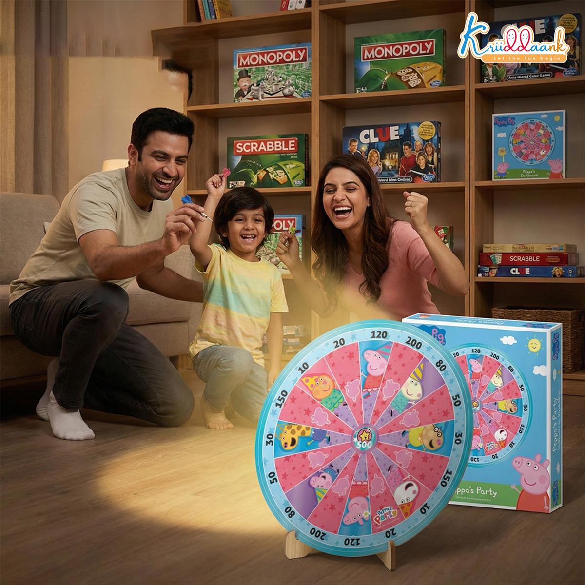 Kriiddaank Peppa Pig 2-in-1 Dartboard & Ludo Game for Kids - Safe Magnetic Indoor Target Game with Darts - Double-Sided MDF Board for Focus & Coordination - Perfect Birthday Gift for Boys & Girls
