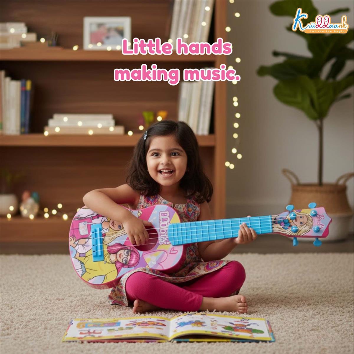 Mattel Barbie Theme Big Guitar Toy for Kids - Pink Musical Instrument for Girls Age 3+ | Interactive Sound & Educational Play | Lightweight & Safe Design | Perfect Birthday Gift for Kids