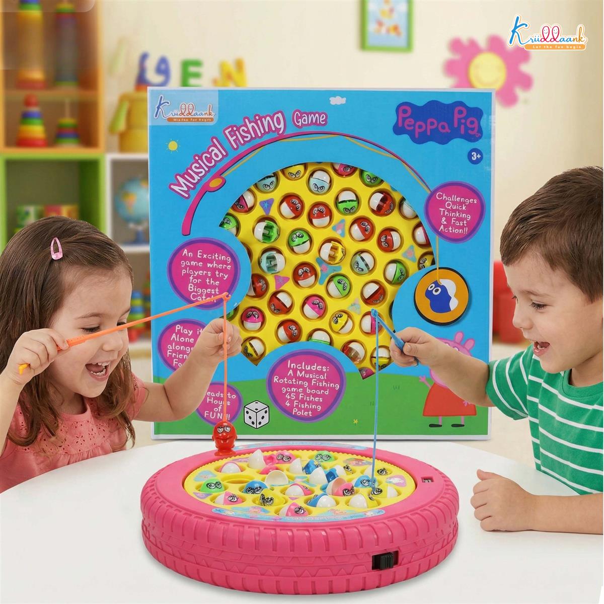Peppa Pig Musical Rotating Fishing Game - Underwater Adventure Toy for Kids 3+ | Battery Powered with 4 Fishing Poles & 21 Fishes | Fun Educational & Interactive Play for Boys & Girls