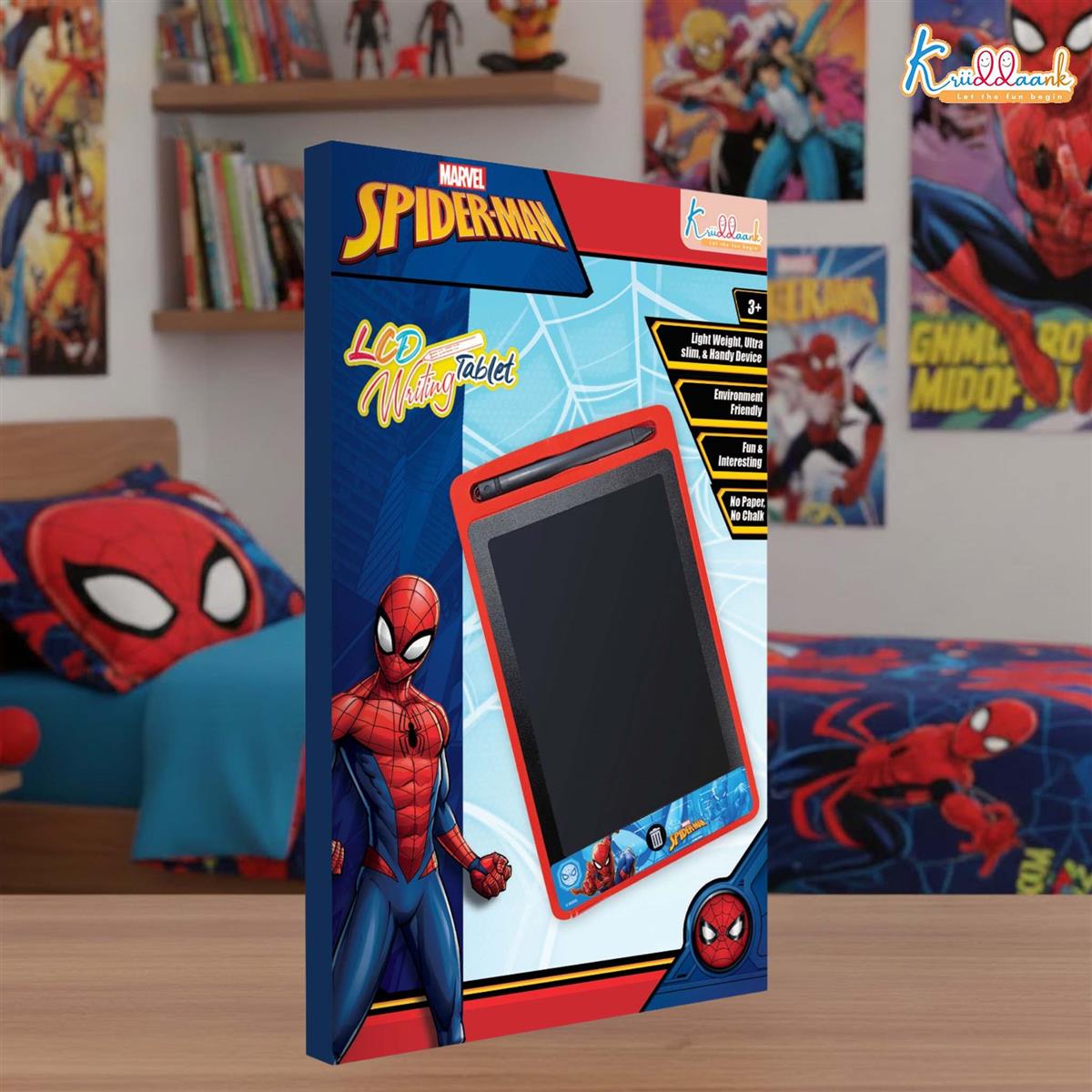 Kriiddaank Spiderman LCD Writing Tablet, 8.5 Inch Electronic Drawing Pad for Kids, Portable Erasable Doodle Board & Travel Slate, Educational Birthday Gift for 3-9 Year Old Boys & Girls, Blue