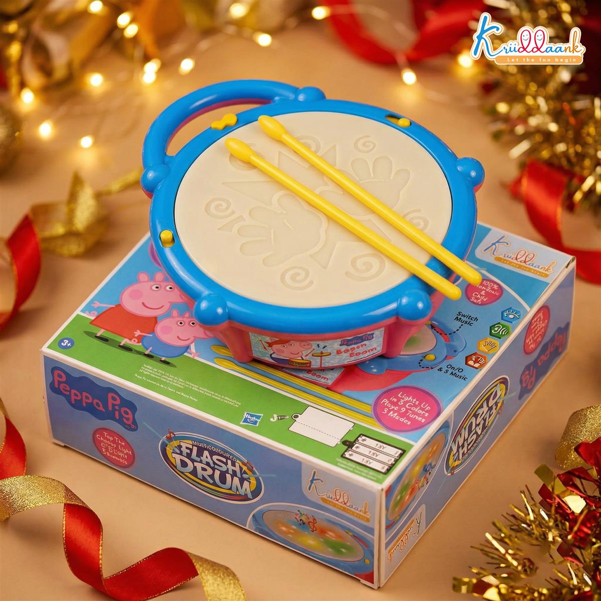 Hasbro Peppa Pig Theme Flash Drum Musical Toy with 3D LED Lights, 9 Songs & 9 Drum Sounds - Interactive Rhythm & Beats Toy for Kids 3+ Years - Pink Educational Sensory Toy