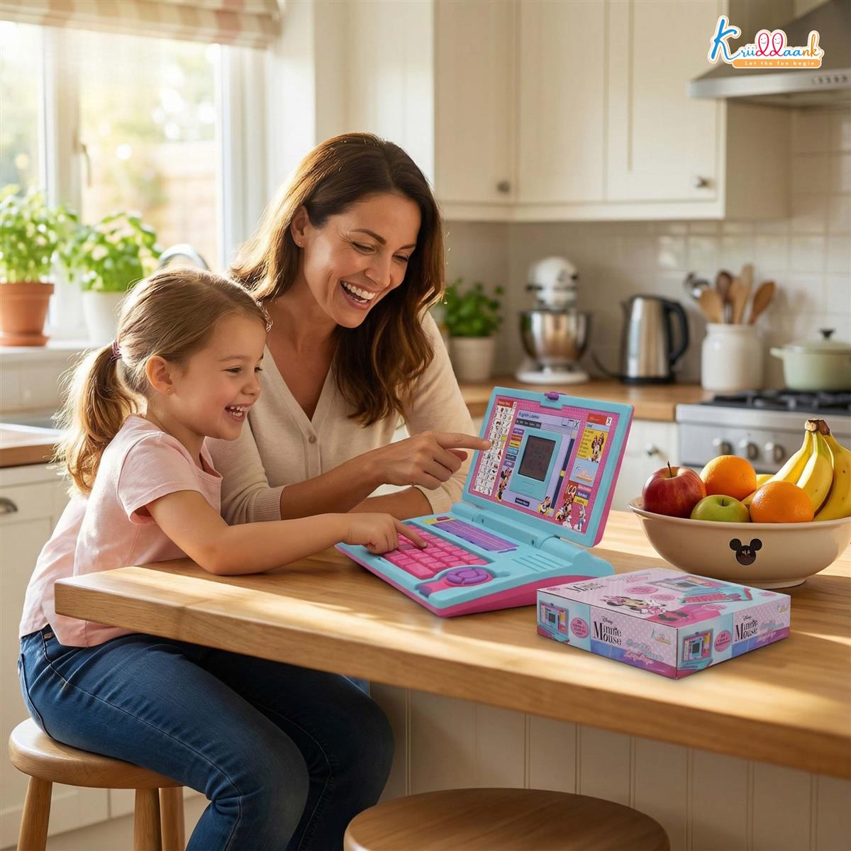 Krriiddaank Minnie Theme Educational Laptop for Kids - 20 Learning Activities for 3+ Years Girls, Interactive Toy for Alphabet, Numbers, Math, Music & Logic - Pink (ISI Certified)