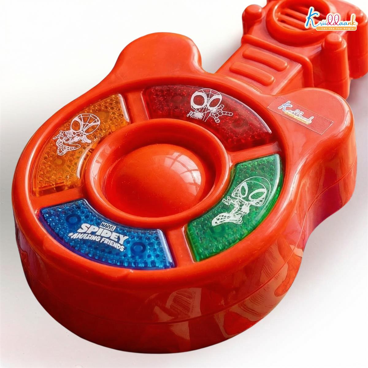 Spiderman Theme Mini Guitar Music Set for Kids - Battery Operated Toy with 4 Musical Buttons, Lights & Sound - Educational Musical Instrument Toy for Toddlers and Marvel Fans Age 3+