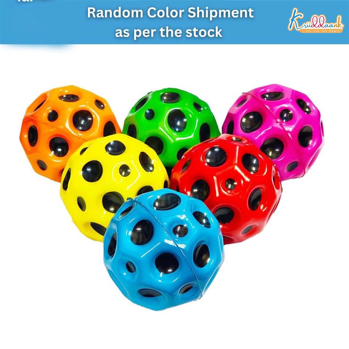 Kriiddaank Moon Bounce Ball Pack of 6 - High Bounce Space Ball for Kids 3+, Non-Toxic Soft Jumping Stunt Ball, Durable Indoor Outdoor Activity Toy, Colorful Toddler Gift Set