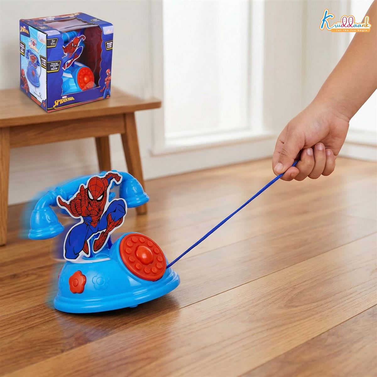Kriiddaank Spiderman Talking Telephone Toy for Kids - Interactive Musical Pretend Play Phone with Sounds, Educational Learning Toy for Boys & Girls 3+ Years, Durable & Portable Design, Blue