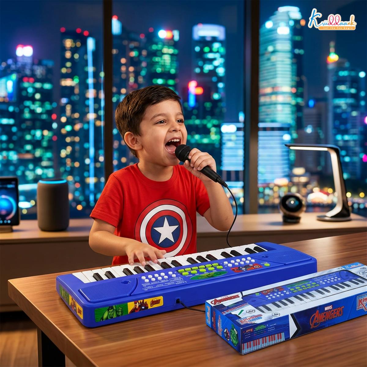 Marvel Avengers 37-Key Keyboard Piano for Kids with Microphone, 8 Rhythms & Tones, USB & Battery Powered Educational Musical Toy for Boys and Girls, 3+ Years (Red)