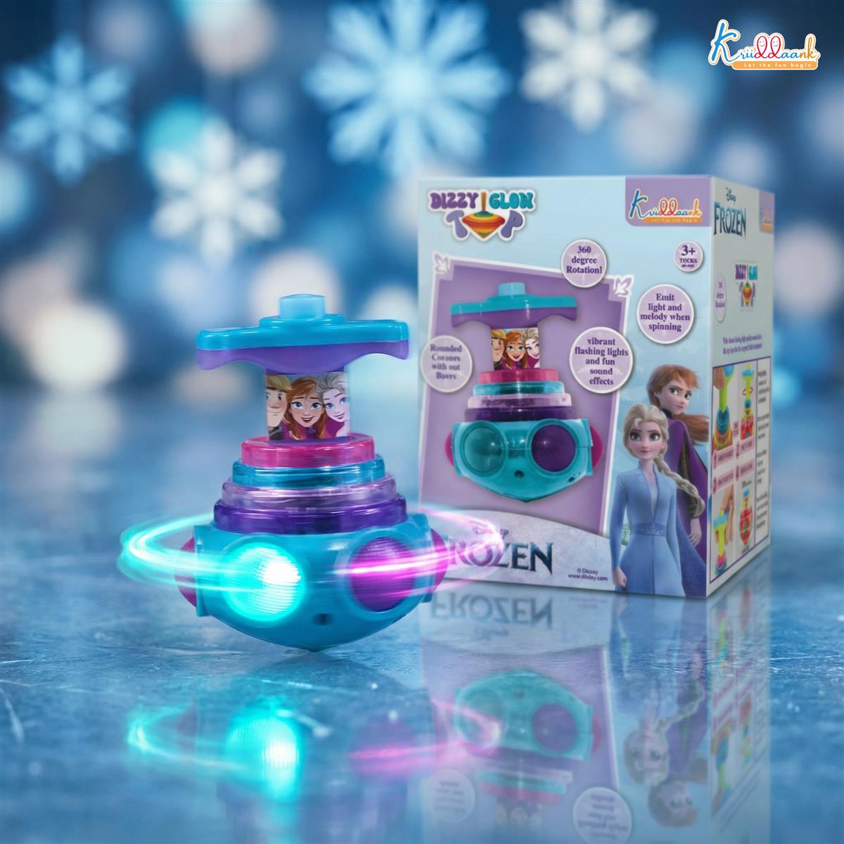 Frozen Dizzy Glow Top - LED Light & Music Spinning Top Toy for Kids, Magic Musical Spinner with 360Â° Rotation, Turkish Blue Frozen Character Toy for Boys & Girls Age 3+, Battery Operated