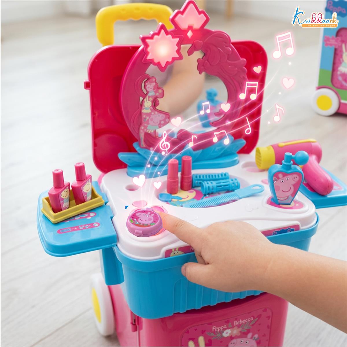 Kriiddaank Peppa Pig Dressing Set & Makeup Trolley Kit for Girls, 15 Pcs Pretend Play Beauty Set with Music & Lights, Educational Role Play Toy for Kids 3+ Years (Pink)