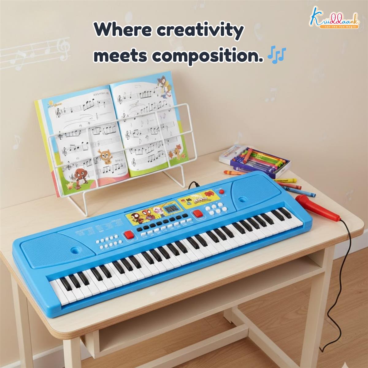 Spiderman Keyboard Piano for Kids - 61 Key Portable Digital Organ with Microphone, USB Power & Digital Screen - 17 Instrument Sounds & 10 Rhythms - Educational Musical Gift for Boys 3+ Years
