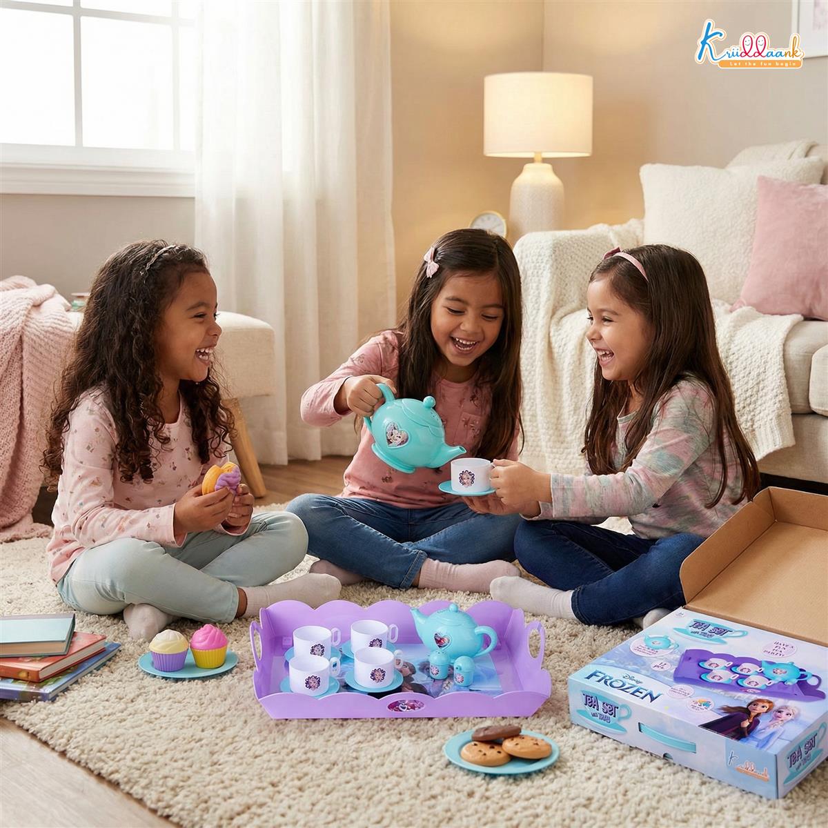 Frozen Tea Party Set for Girls - Elsa & Anna 15-Piece Trolley Playset with Electronic Kettle, Realistic Boiling Sounds & Lights - Interactive Pretend Play Kitchen Toy for Kids Ages 3+