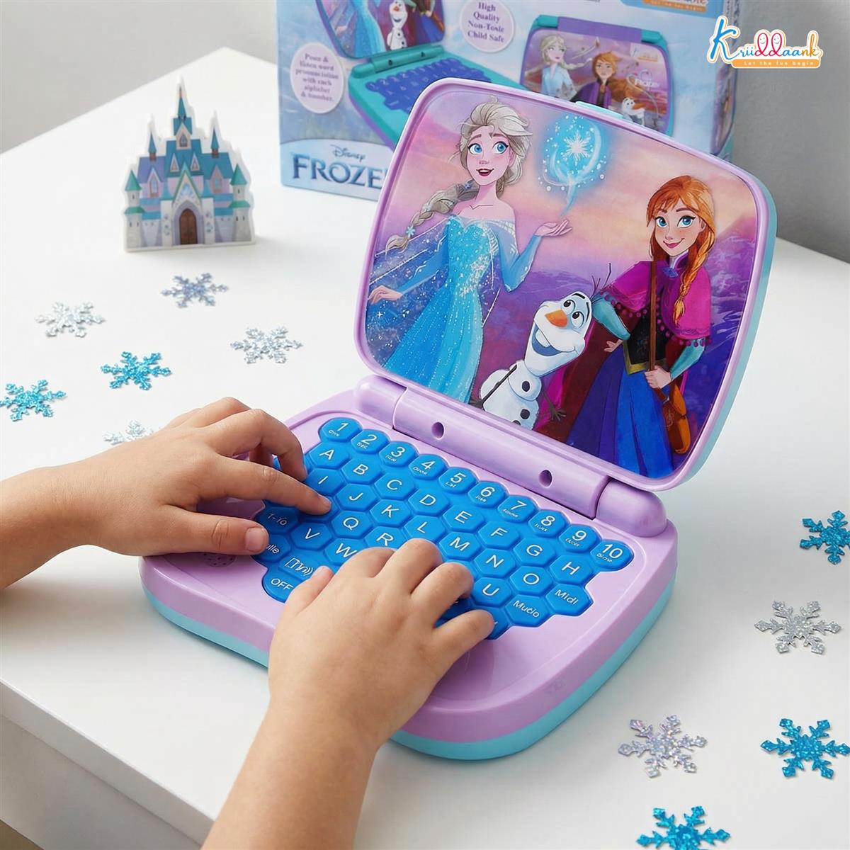 Frozen Theme Educational Laptop for Kids â€“ Screen-Free Learning Toy for Preschoolers, Interactive Alphabet & Number Pronunciation Computer, Safe & Durable Early Education Toy for Ages 3+, Turkish Blue
