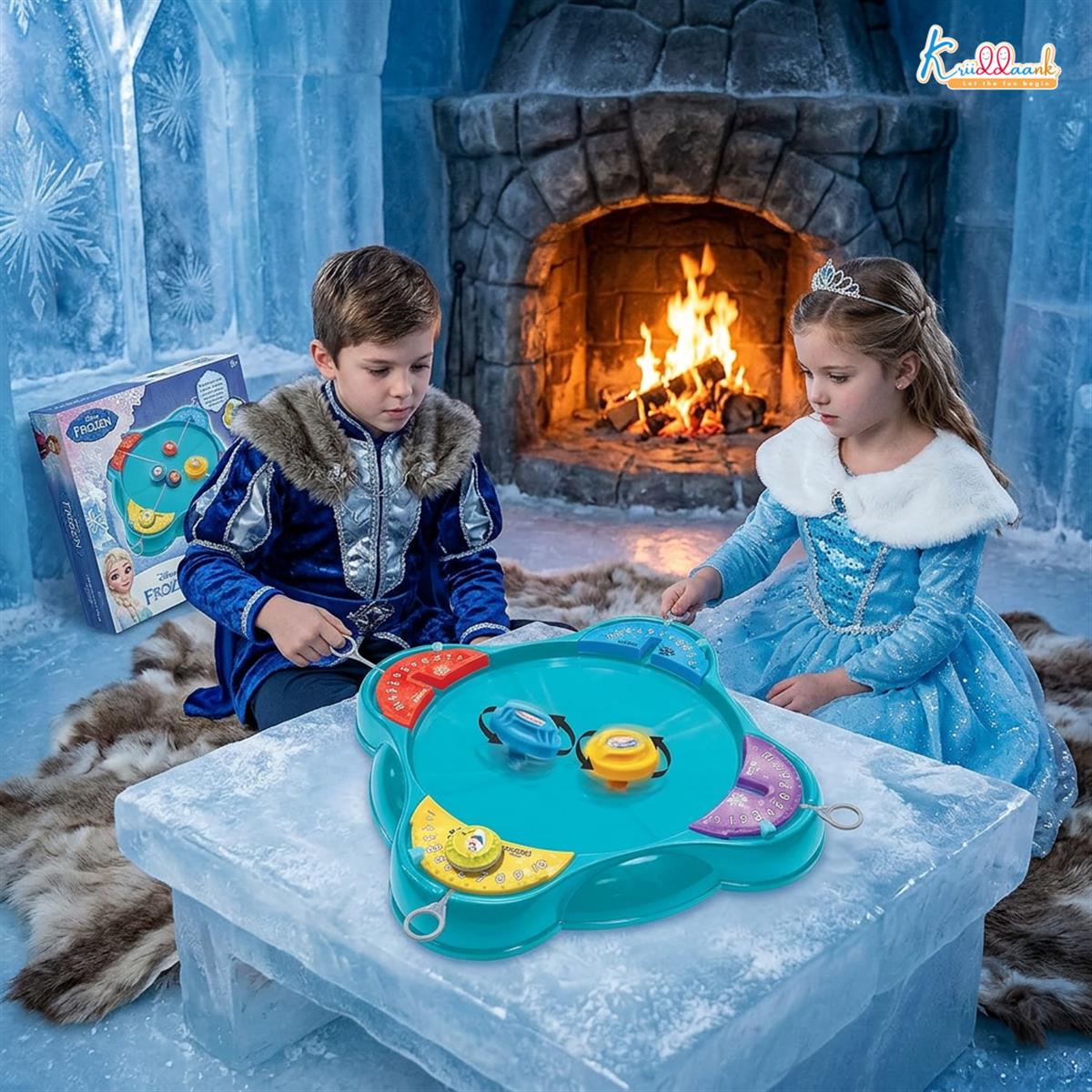 Kriiddaank Frozen Top Battle Beyblade Set for Kids - 4 Player Spinning Top Arena with Rip Cords & Color Tops - Safe, Interactive & Educational Indoor Game, Best Gift for Boys & Girls 5+ Years
