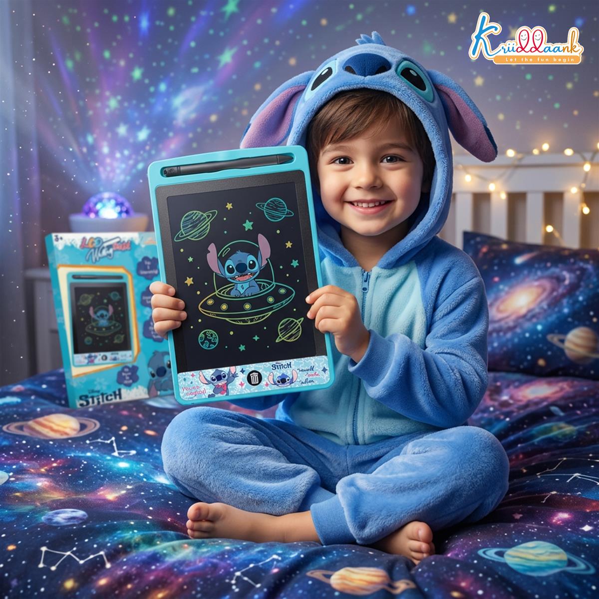 Kriiddaank Stitch Theme LCD Writing Tablet for Kids, 8.5 Inch Electronic Drawing Pad & Magic Slate, Portable Rewritable Doodle Board, Birthday Gift for Boys & Girls 3-9 Years Old, Blue