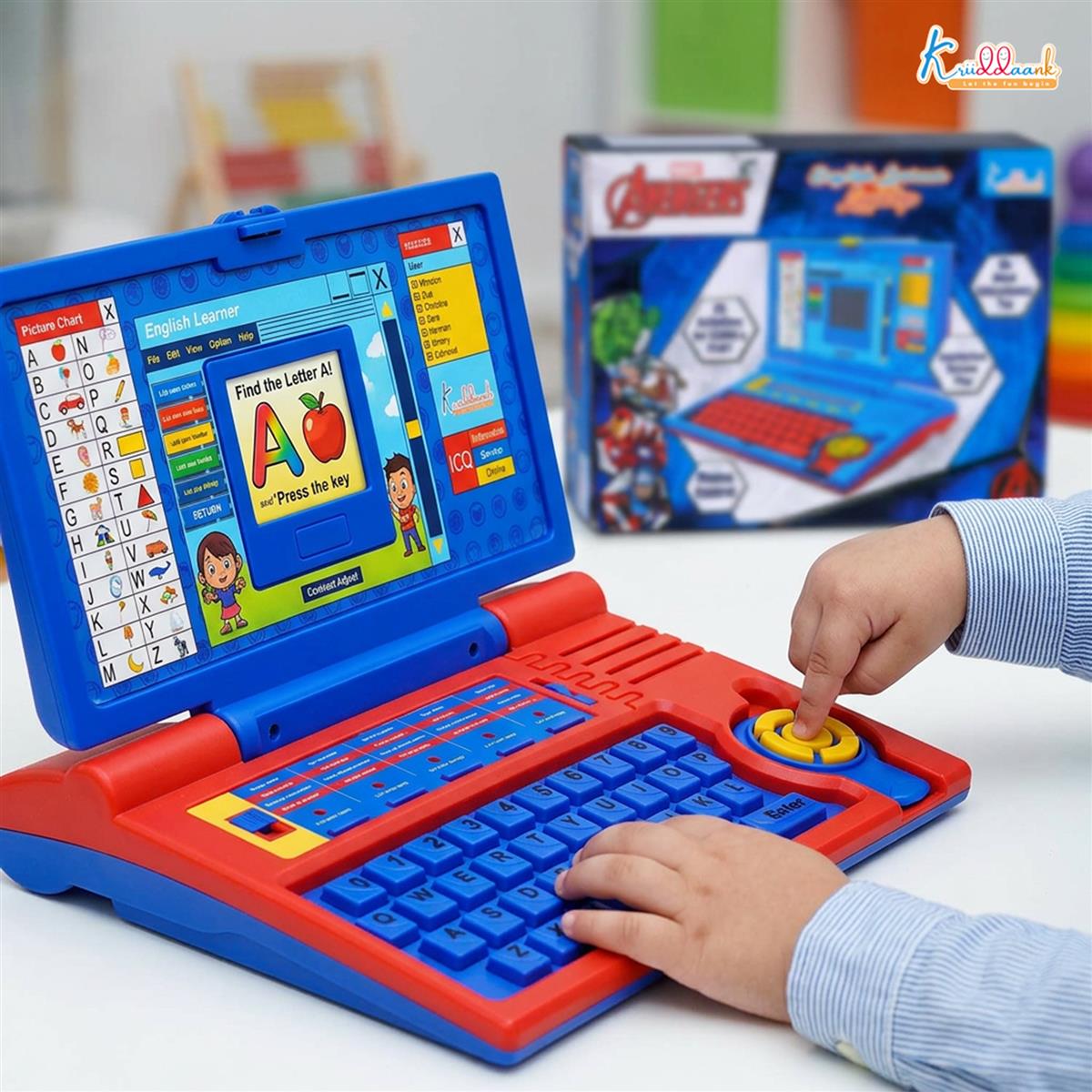 Kriiddaank Avengers Educational Laptop for Kids, 20 Learning Activities for 3+ Year Old Boys, Interactive Toy for Alphabet, Numbers, Math, Music & Logic, Memory Skill Development, Red