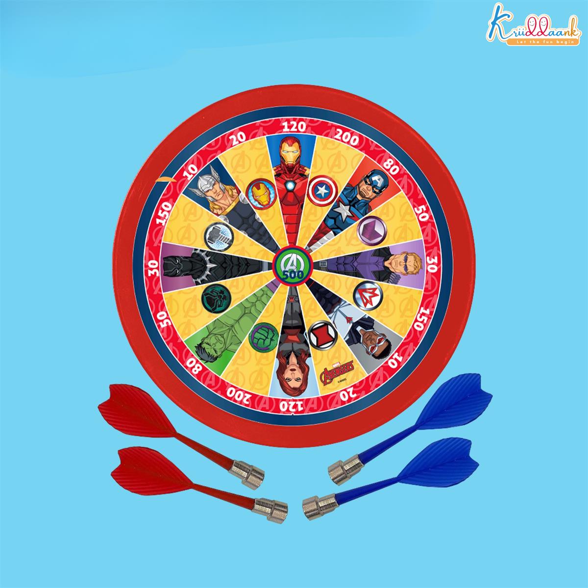 Kriiddaank Avengers 2-in-1 Double Fun Dartboard & Ludo Game for Kids - Safe Magnetic Indoor Wall Target Shooting Game, Marvel Themed Superhero Toys for Boys & Girls Age 3+, Durable MDF Board