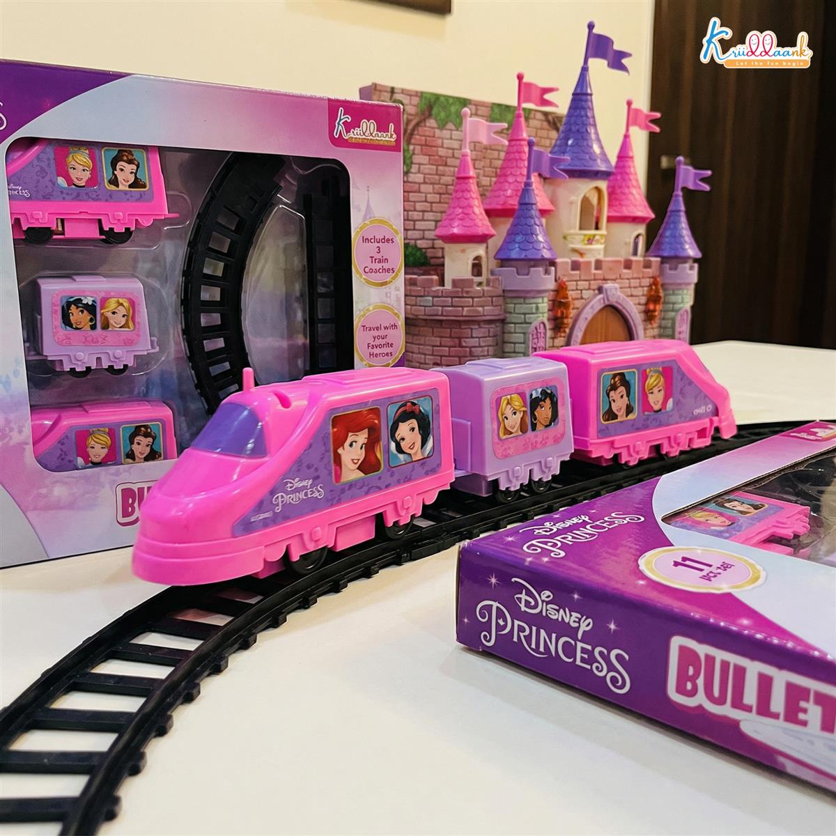 Kriiddaank Disney Princess Train Set for Girls (11-Piece) - Interactive Fairytale Playset with Sound Effects, Battery-Operated Motorized Tracks & 3 Coaches - Educational Gift for Kids Ages 3+