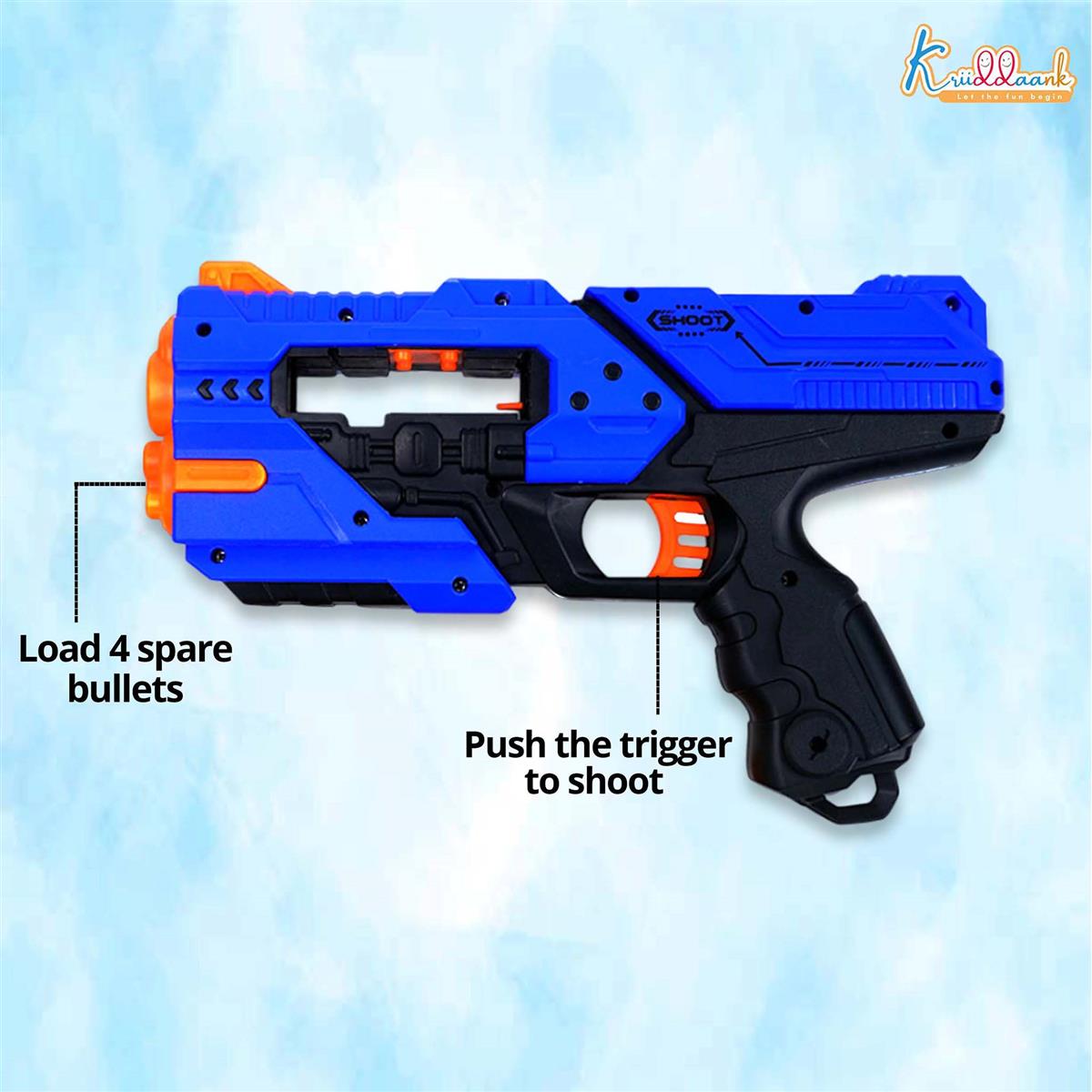 Mega Shooter Blaster Toy for Kids - Soft Bullet Gun with 12 Foam Darts, Long Range Shooting Toy, Safe Pretend Play Blaster for Boys and Girls 3+ Years, Multicolor