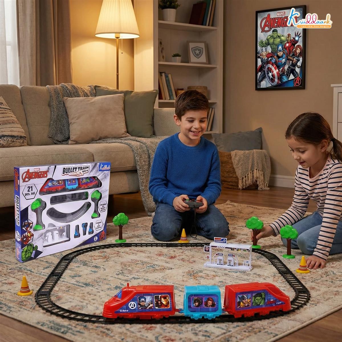 Kriiddaank Marvel Avengers 21-Piece Train Set - Infinity War Superhero Design, Battery Operated Educational Toy with Sound Effects & Easy-to-Assemble Tracks, Best Gift for Kids Ages 3+