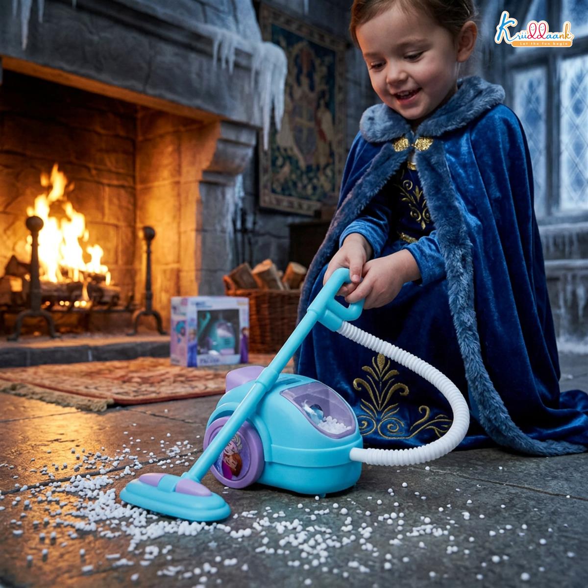 Frozen Theme Mini Vacuum Cleaner Toy for Kids - Battery-Operated Educational Pretend Play Cleaning Set with Lights, Turkish Blue, Safe & Interactive Housekeeping Toy for Boys & Girls Ages 3+