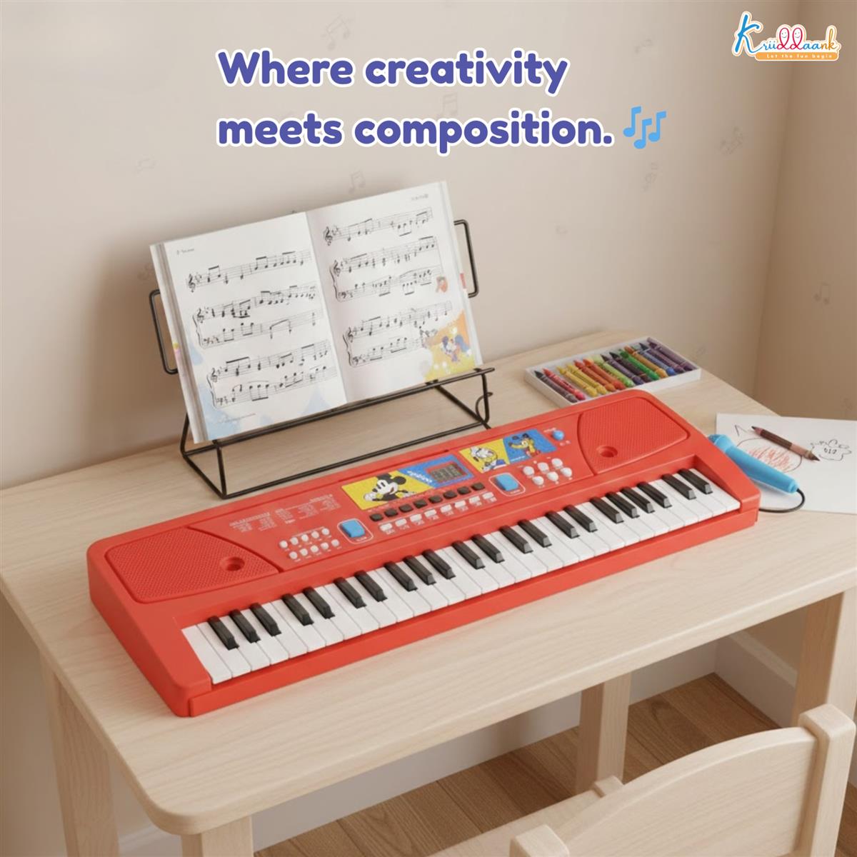 Mickey Keyboard Piano for Kids - 60 Keys Digital Piano with Microphone & USB Power - 61 Scale Organ Keys, 17 Instrument Sounds, 10 Rhythms, 6 Demo Tunes - Educational Musical Toy for Toddlers 3+