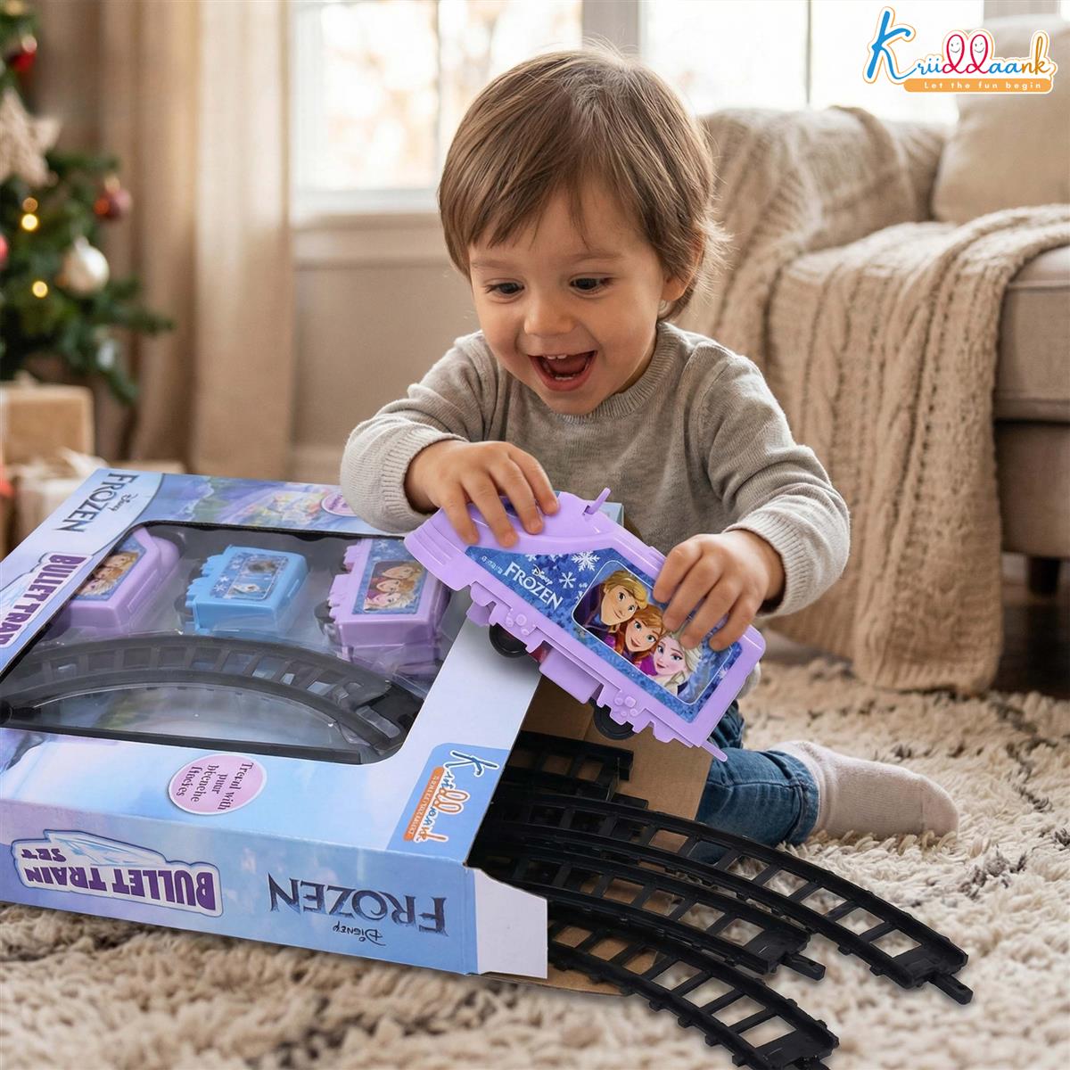 Kriiddaank Frozen Theme Train Set - Anna, Elsa & Olaf Miniature 11-Piece Interactive Playset with Sound Effects, Easy-to-Assemble Tracks & Battery Operated Engine for Kids Ages 3+