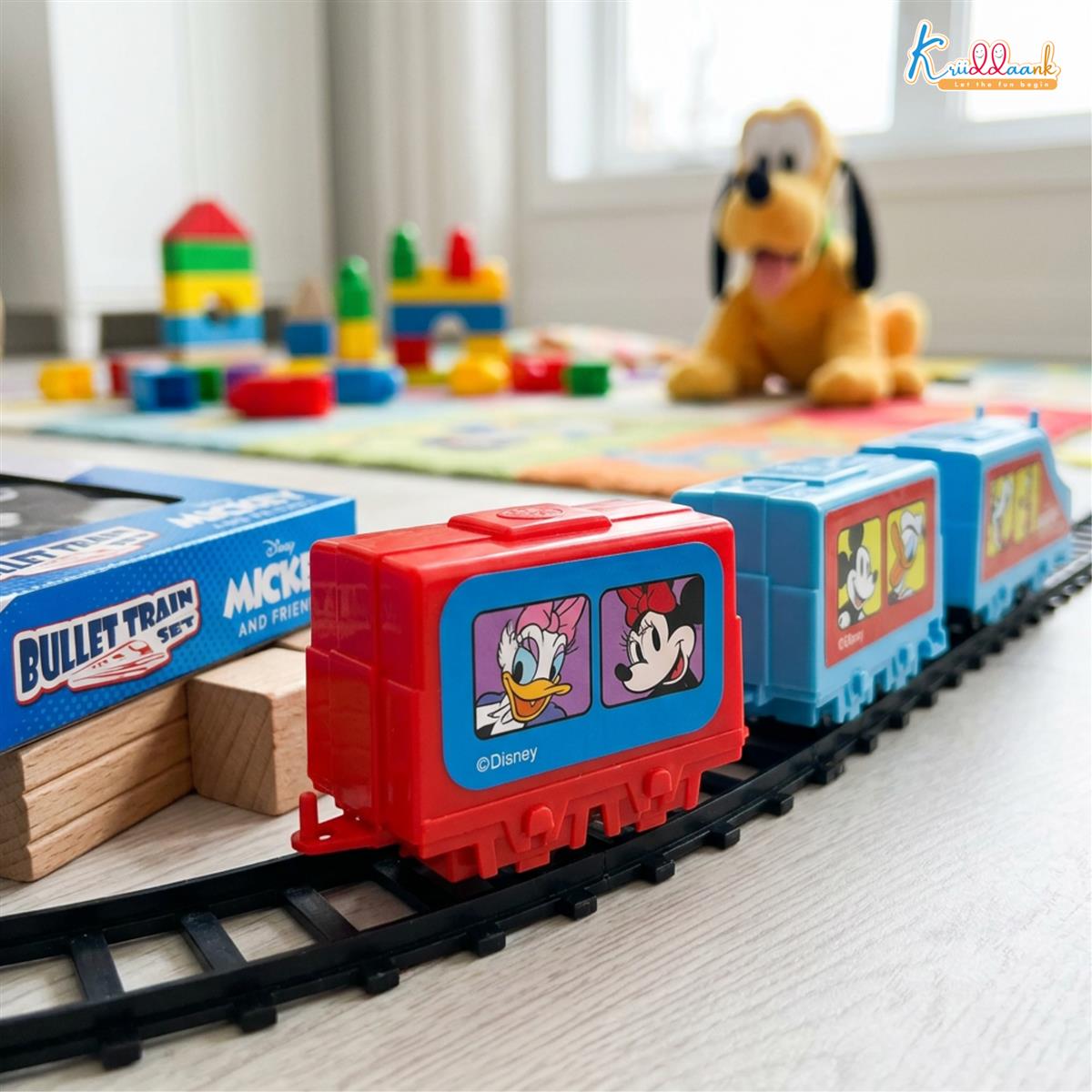 Kriiddaank Mickey Mouse Theme Train Set (11-Piece) - Battery Operated Classic Disney Train with Sound Effects for Kids 3+ - Educational Track Set Toy for Boys and Girls, Easy Assembly