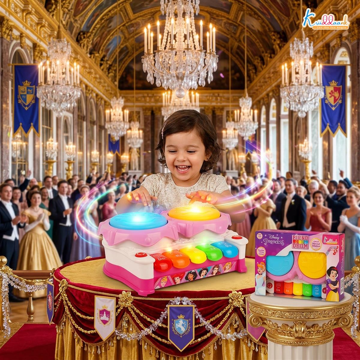 Disney Princess Piano Drum Playset - Interactive Electronic Musical Toy with 3D Lights & Sound for Kids 3+ Years Old - Fun Educational Rhythm Instrument, Perfect Birthday Gift for Toddlers & Girls