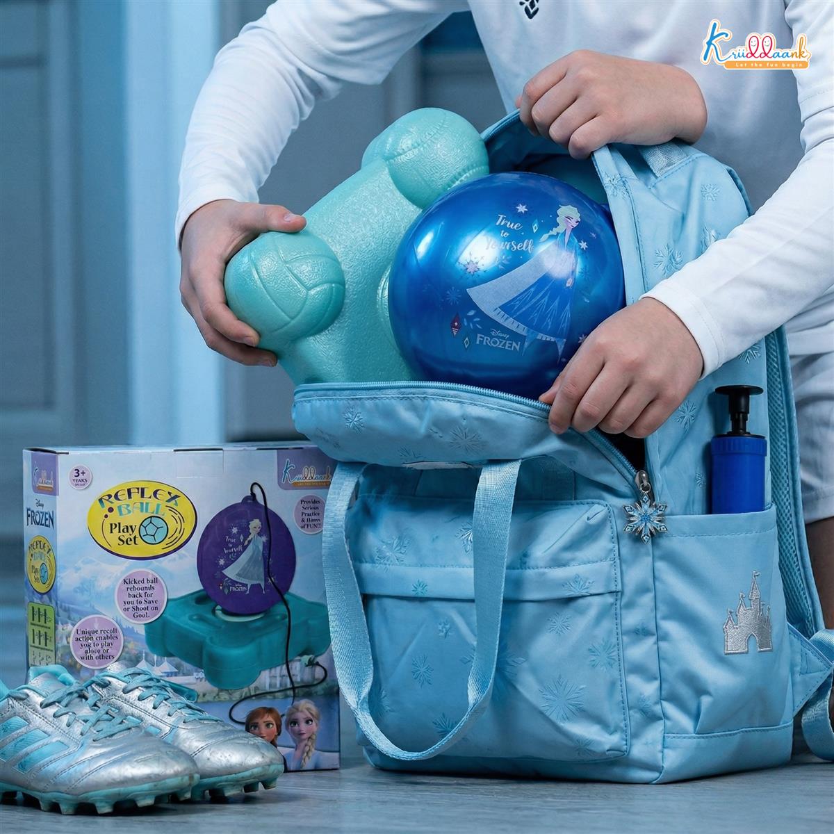 Disney Frozen Reflex Soccer Ball Training Kit for Kids - Indoor & Outdoor Solo Football Trainer with Recoil Action - Portable & Compact Soccer Practice Set for Boys & Girls Ages 3+