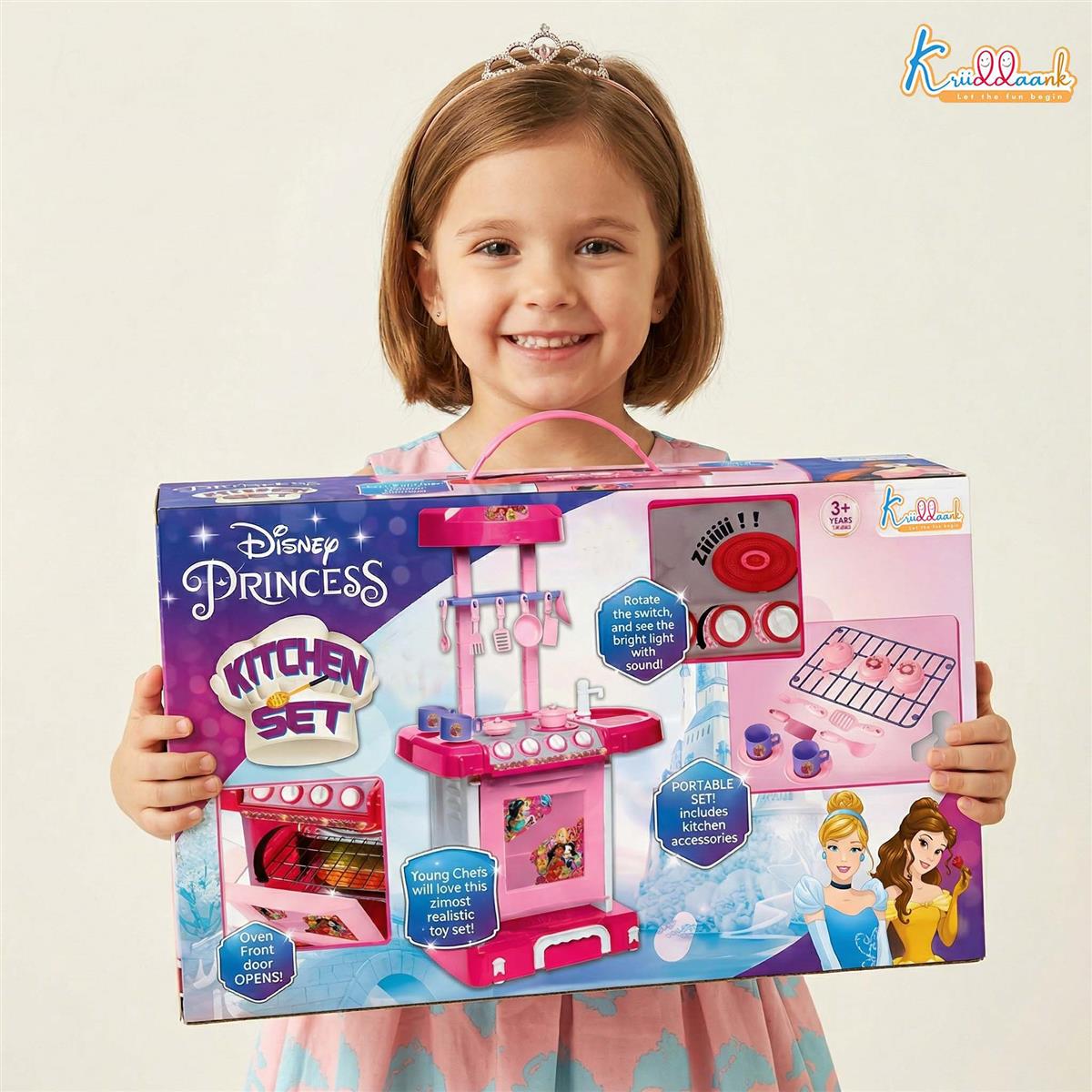 Disney Princess Theme Kitchen Set for Kids - Interactive Cooking Playset with Oven, Sink, Lights & Sounds - Pretend Play Chef Set with 18 Accessories - Pink Kitchen Toy for Girls 3+ Years