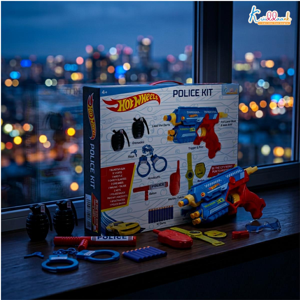 Kriiddaank Police City Hero Blaster Play Set for Kids 4+ - Complete Police Kit with Toy Gun, 10 Soft Darts, Handcuffs, Badge, Walkie-Talkie, Police Baton & Accessories - Blue Role Play Toy Set
