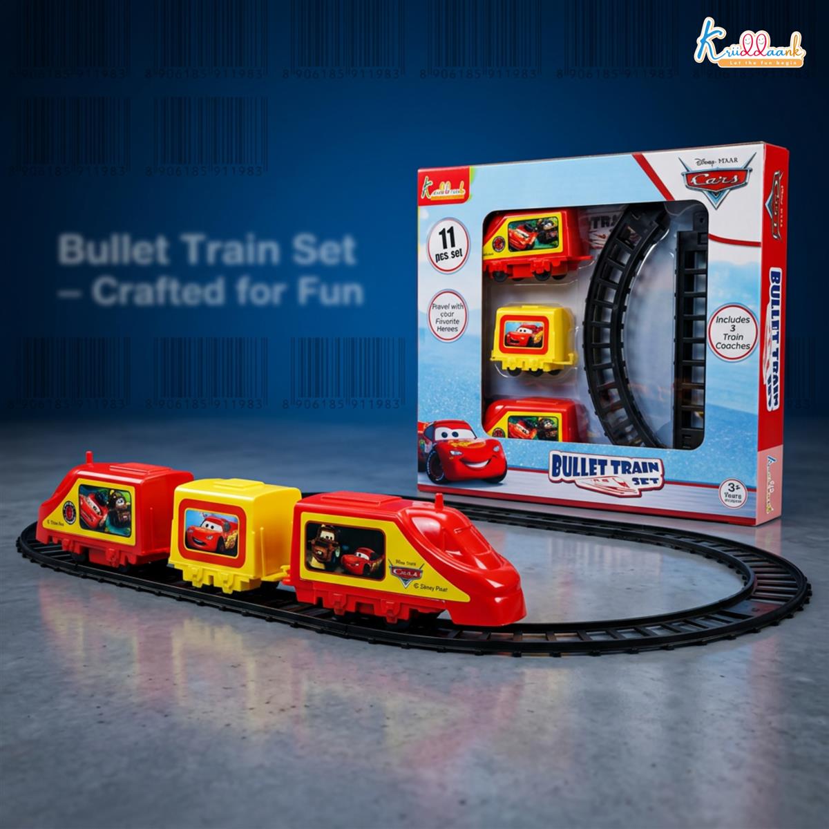 Kriiddaank Disney Pixar Cars Train Set (Small) - 11-Piece Interactive Playset with Lightning McQueen & Friends, Diecast Metal Toy Train, Realistic Miniature Collectible for Kids Ages 3+