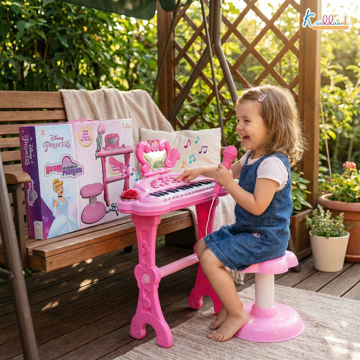 Disney Princess Little Pianist Keyboard Toy with Microphone & Stool - Karaoke Function, 25 Built-in Tunes, Dual Power Mode (USB/Battery) - Pink Musical Educational Gift for Girls Ages 3+