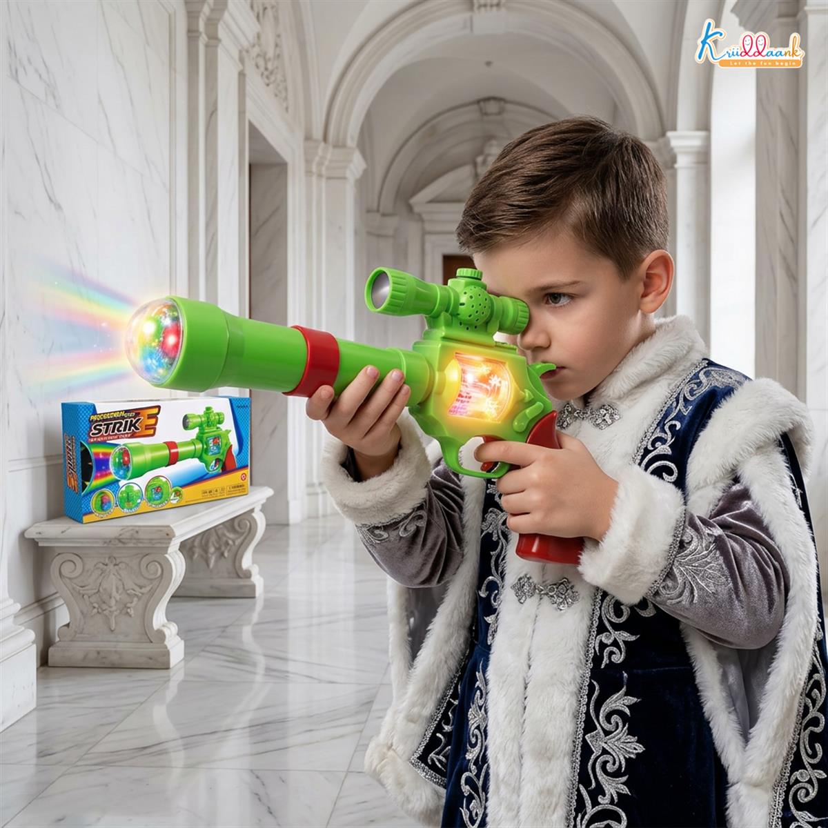 Kriiddaank Strike Gun Toy - Kids Safe Soft Bullet Blaster with Foam Bullets, Sound & Projection Lights - Battery Operated Shooting Playset for Boys & Girls, Multicolor - Ages 3+
