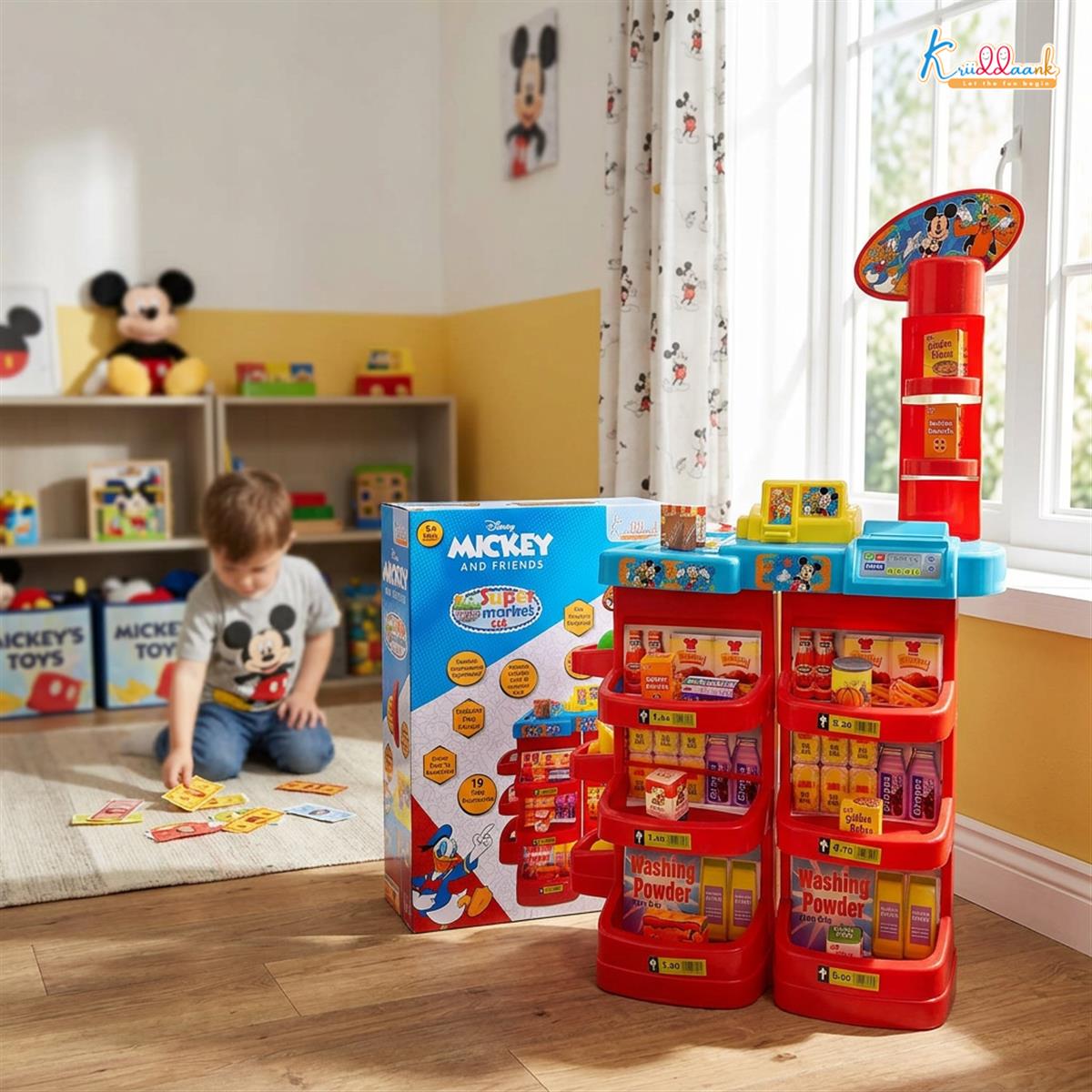 Disney Mickey Mouse Super Market Interactive Grocery Store Playset for Kids 5+ - Electronic Cash Register with Sound, Conveyor Belt, Play Money & 19 Shop Accessories - Educational Toy, Red