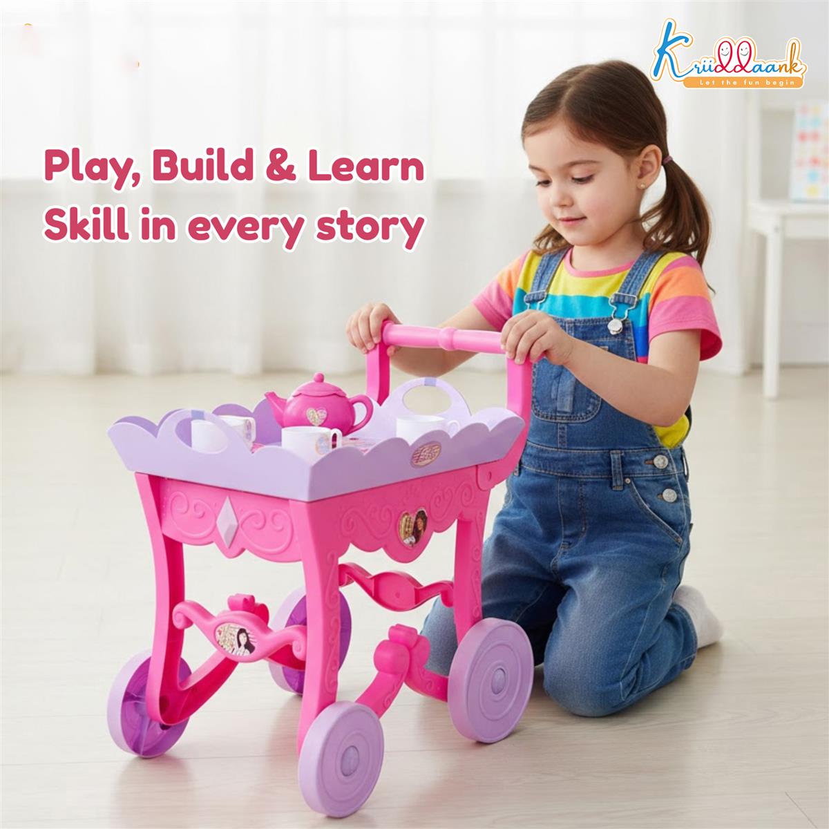 Barbie 32 Pieces Tea Set Trolley for Kids 3Y+ with Music and Sounds, Pink Pretend Play Kitchen Toy Set, Safe & Non-Toxic Musical Tea Party Playset, Ideal Birthday Gift for Girls