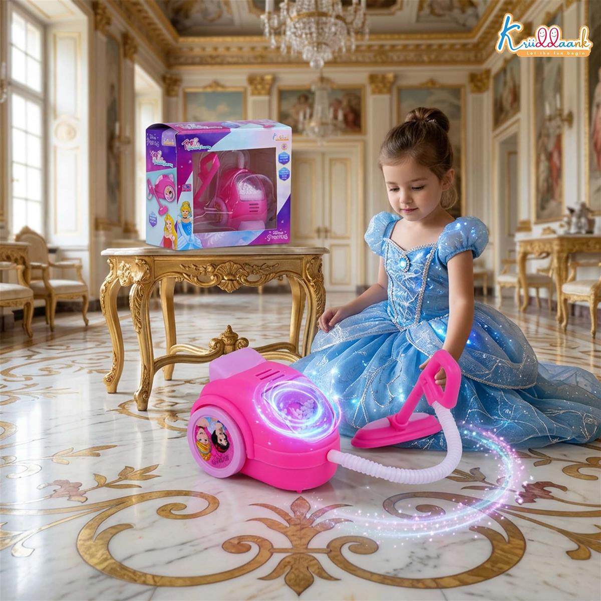 Disney Princess Toy Vacuum Cleaner for Kids - Educational Pretend Play Cleaning Set with Lights, Battery Operated Housekeeping Toy for Toddlers and Girls Age 3+, Pink