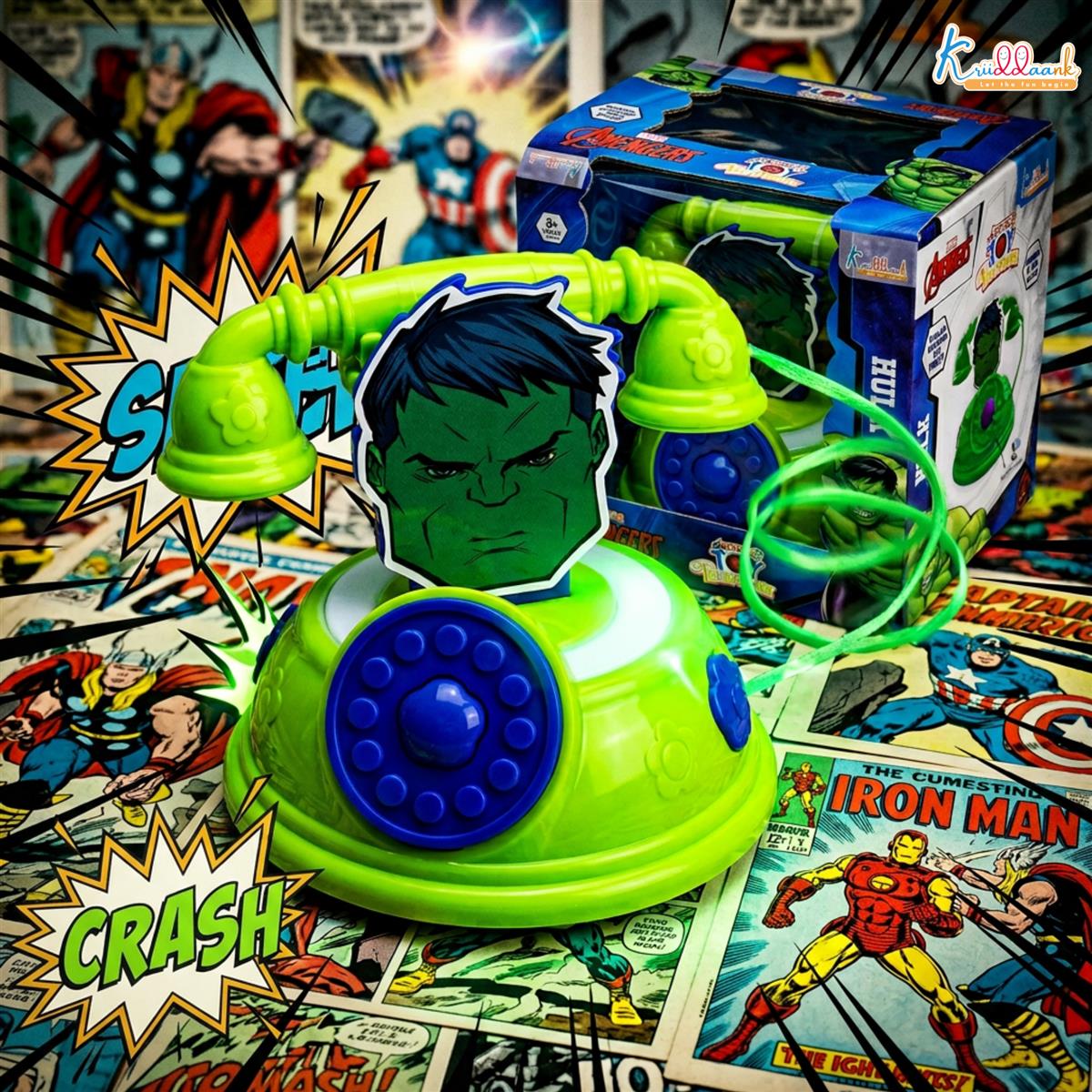 Marvel Hulk Theme Toy Telephone for Kids - Superhero Play Phone with Sound Effects & Music | Interactive Educational Learning Toy for Toddlers 3+ Years Old | Safe & Durable Marvel Avengers Gift