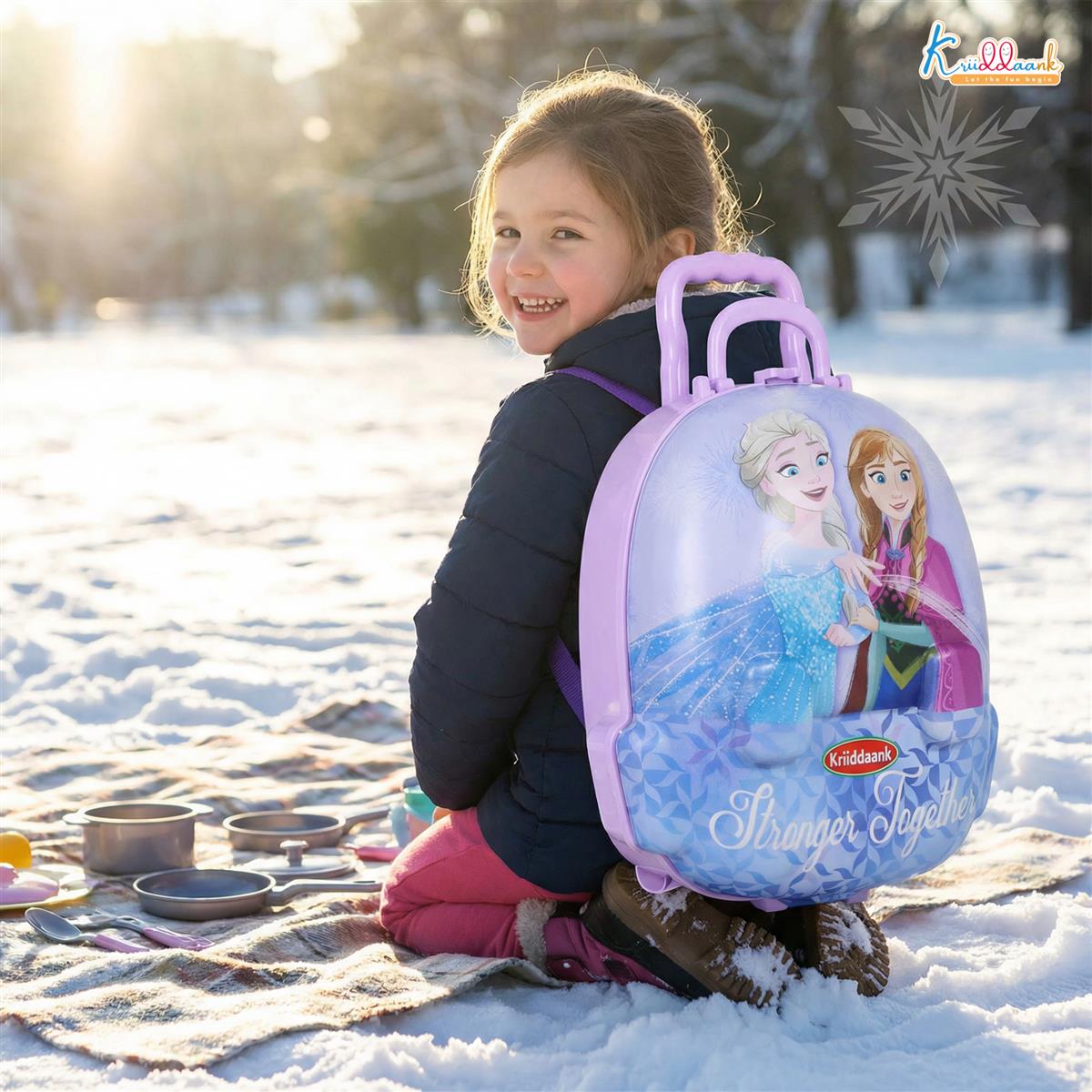Frozen 2-in-1 Backpack & Trolley Dressing Gift Set for Kids - 13 Pcs Pretend Play Makeup Kit with Electronic Dryer, Portable Beauty Vanity Suitcase for Girls Aged 3+ Years (Turkish Blue)