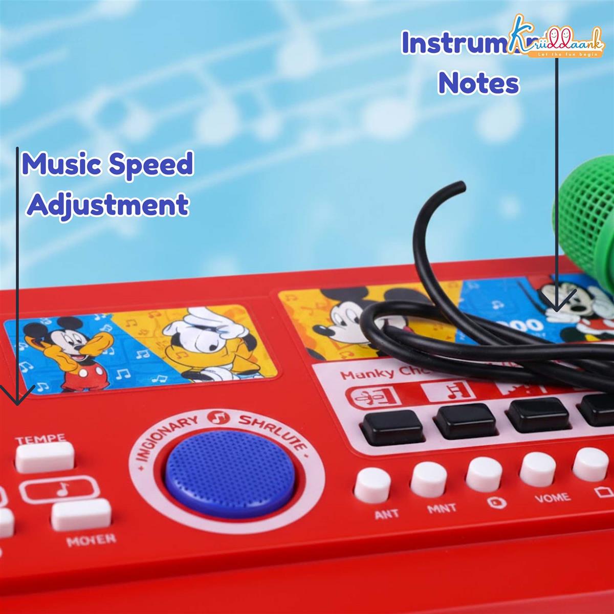 Mickey Theme Kids Keyboard Piano with Microphone - 37 Keys, 8 Instrument Sounds, 16 Rhythms, Dual Power (USB/Battery), Educational Musical Toy for Toddlers Boys Girls Age 3+ - Red KD-500-MK