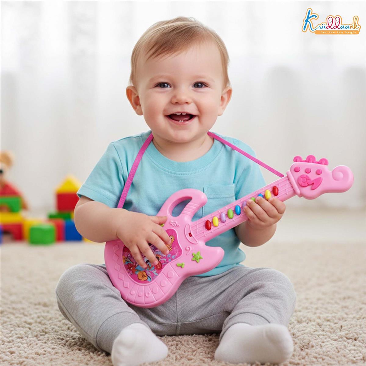 Disney Princess Musical Guitar for Toddlers - Sing-Along Karaoke Junior Music Toy with Built-in Tones - Pink Rockstar Interactive Toy Guitar for Girls Ages 3+ - Safe & Educational Birthday Gift