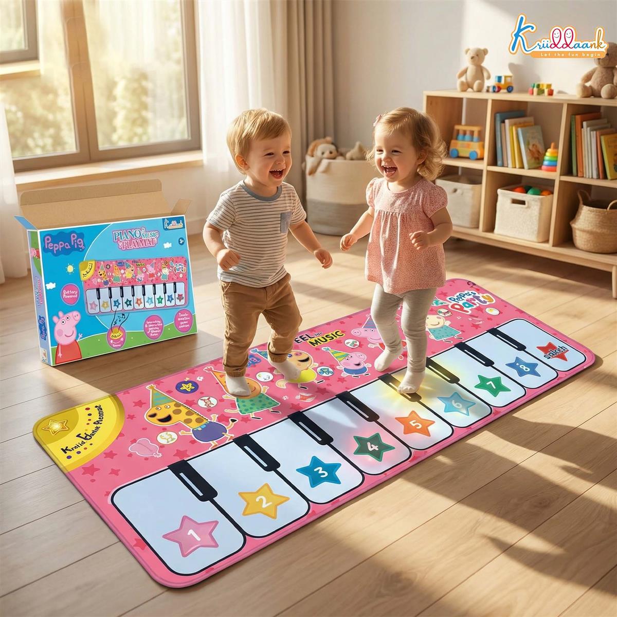 Kriiddaank Peppa Pig Piano Music Play Mat for Kids - 8 Keys & 3 Function Modes, Portable Roll-Up Floor Piano, Interactive Educational Musical Toy for Toddlers & Children 3+ Years, Pink