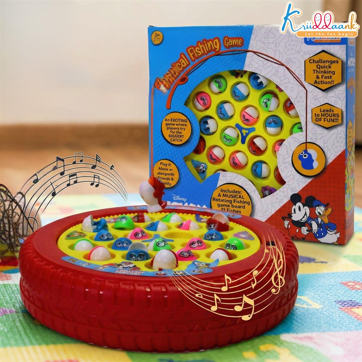 Mickey Mouse Musical Fishing Game - Battery Operated Educational & Learning Toy for Kids - Includes 21 Fishes & 4 Fishing Poles - Interactive Board Game for Boys & Girls Ages 3+