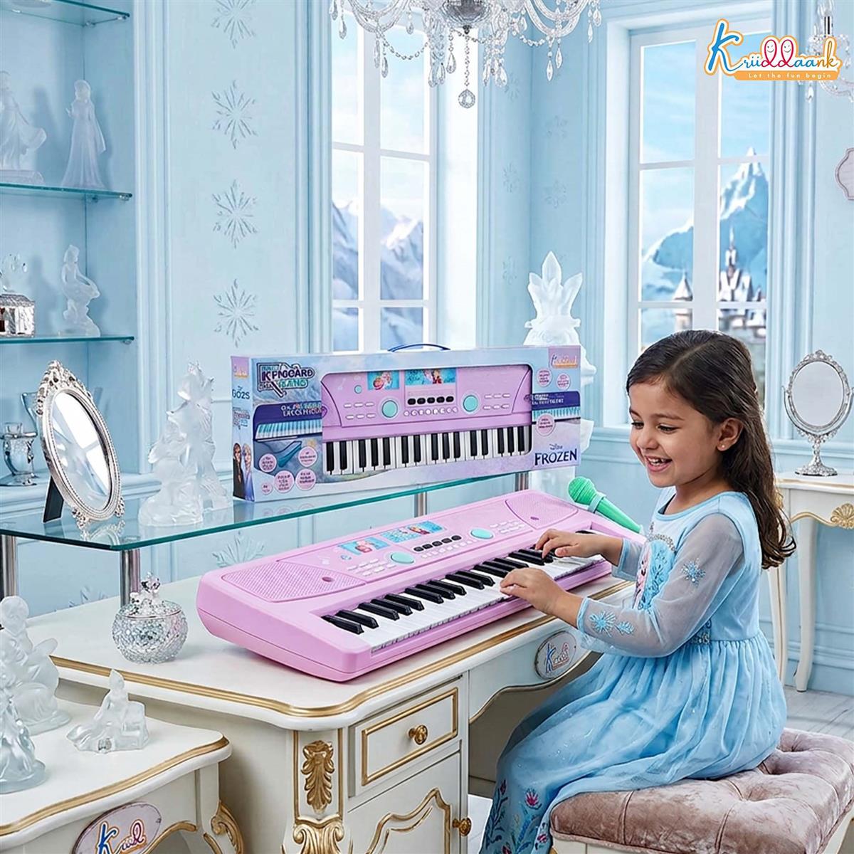 Frozen Keyboard Piano for Kids with 50 Keys, 49 Organ Scale Keys, Microphone, 16 Rhythms, 8 Instrument Sounds & USB Power - Educational Musical Toy for Boys & Girls 3+ Years (Turkish Blue)