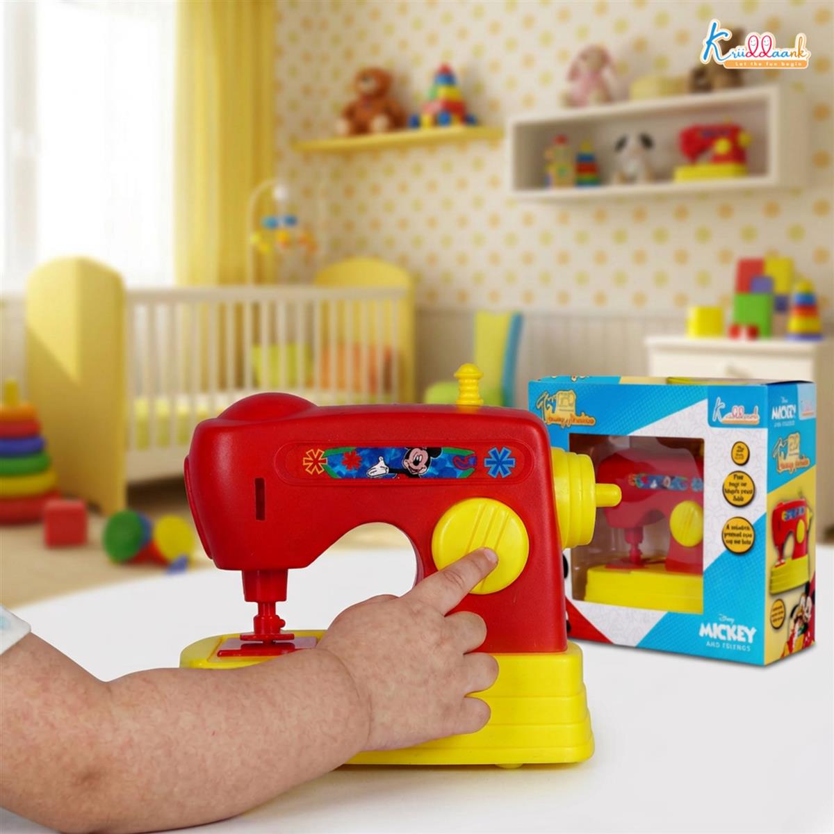 Kriiddaank Mickey Theme Sewing Machine for Kids, Disney Mickey Mouse Educational Pretend Play Household Toy, Battery Operated Mini Sewing Machine for Boys & Girls Age 3+ Years, Red